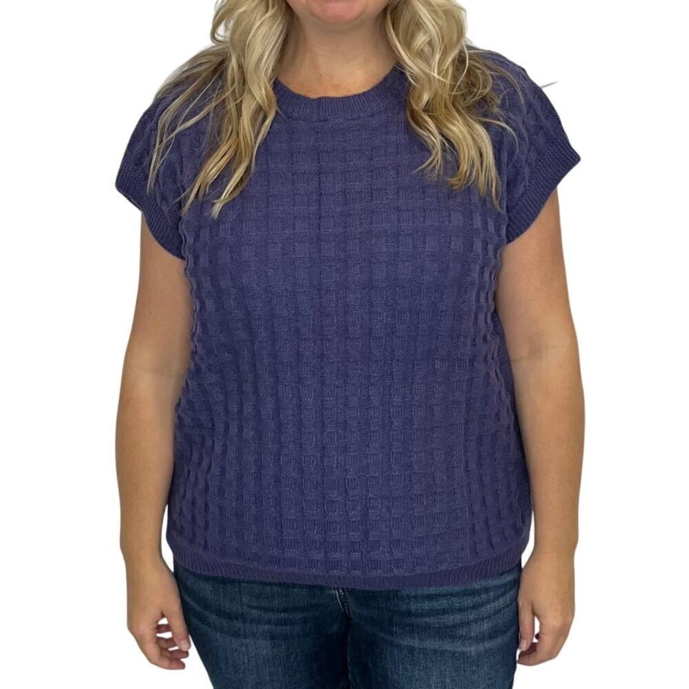 Michele Mae Purple Knit Sweater Vest Top Textured Cozy Layer Medium